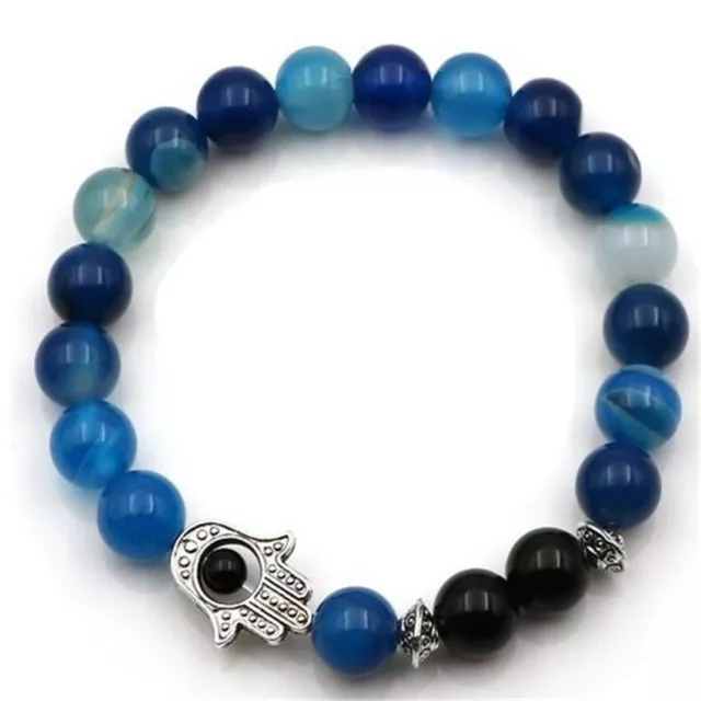 8mm Blue Agate Gemstone Mala Bracelet 7.5 inches Yoga Buddhism Reiki