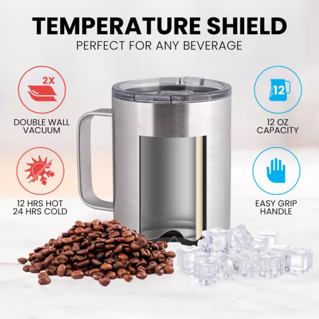 12 Oz Insulated Coffee Mug with Lid, Stainless Steel, Double Wall Vacuu 2
