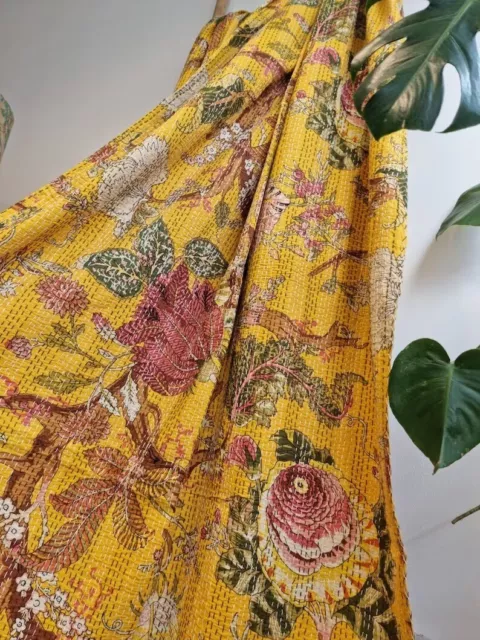 Indien Floral Jaune Reine Taille Set Coton Couverture Vintage Couvre-Lit US