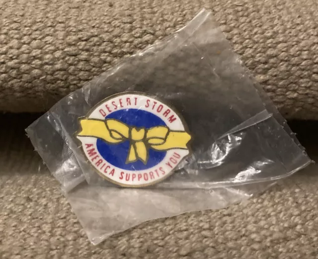 Desert Storm America Supports You Yellow Ribbon Vintage Lapel Pin New