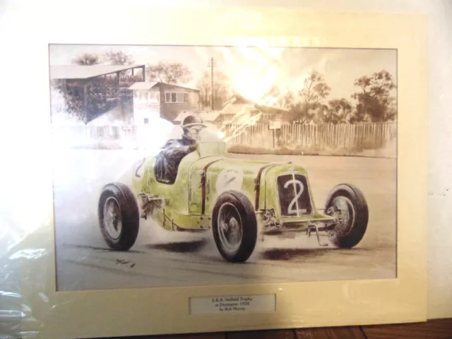 Print by Bob Murray,E.R.A Nuffield Trophy at Donnington 1934. in VGC.