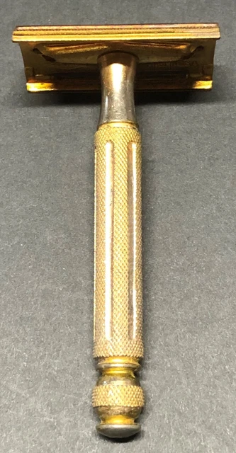 Vintage 1946-1950  Gillette Ball End Tech  3-piece Gold Safety Razor