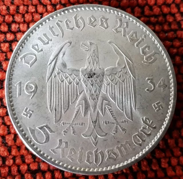 Deutschland Nazi 5 Reichsmark Postdam Kirche undatiert 1934 F AU 0,900 Silber Lot 4UF 2