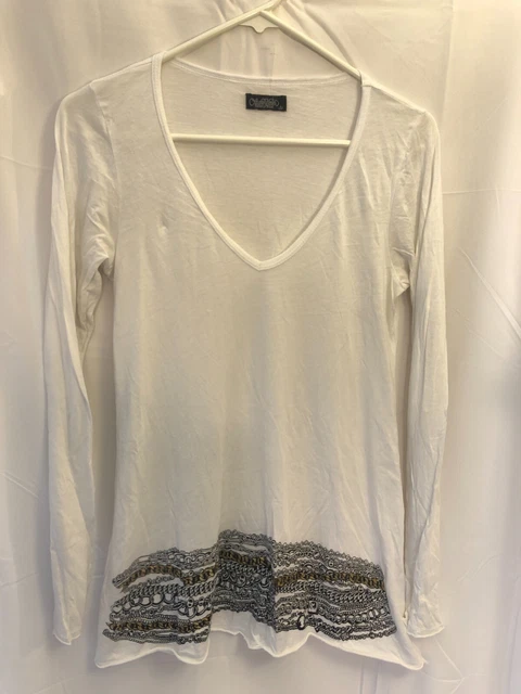 NWOT Lauren Moshi long sleeve white tencel cotton Tee Chains jewelry print sz S