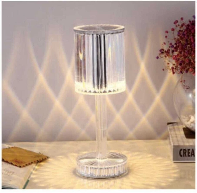 Lampada Tavolo Led Ricaricabile 3 Tonalita' Di Luce Effetto Cristallo