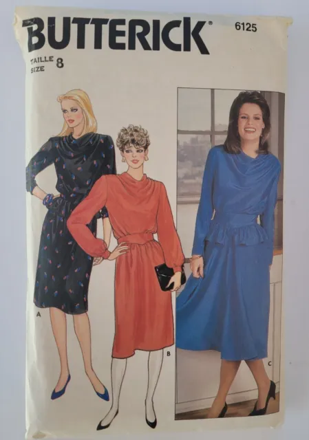  BUTTERICK Sewing Pattern 6125 Misses Cowl Neck Loose Fitting DRESS SIZE 8 CUT