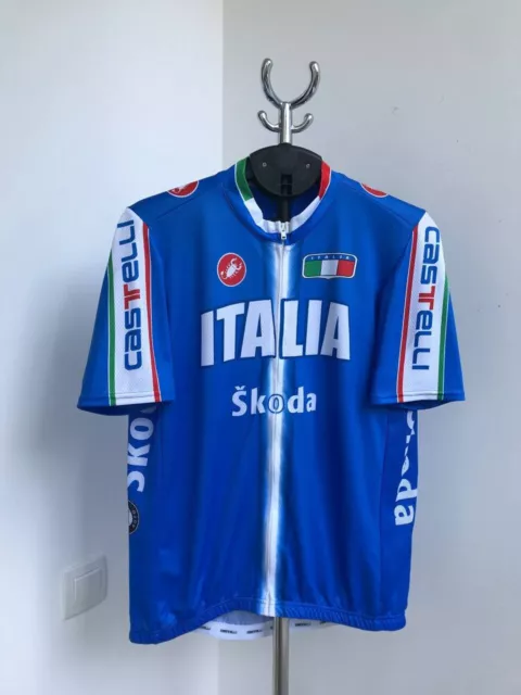 Italia Castelli Cycling Shirt Jersey Blue Rosso Corsa Skoda Top Mens Xl-Xxl