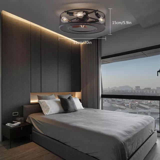 Industrial Bedroom Living Room Enclosed Ceiling Fan Light with Remote Control
