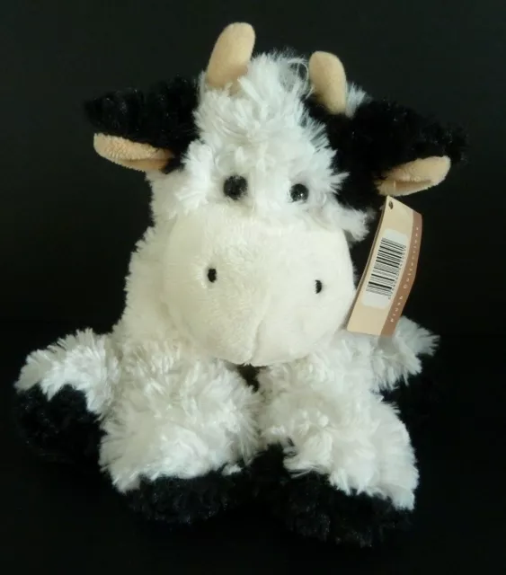 i. DOUDOU PELUCHE GIPSY VACHE BLANC NOIR POILS LONG 25cm assis 100% NEUF ETIQUET