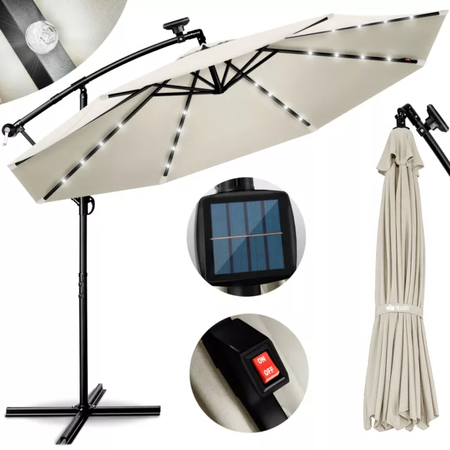 tillvex Parasol déporté LED solaire hexagonale 3M avec manivelle Protection UV