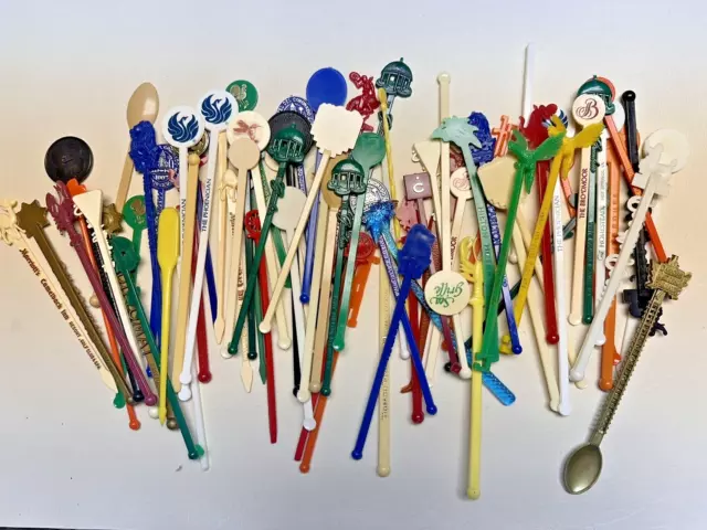 Lot of 75 Plastic Swizzle Stir Sticks Drink Stirrer Hotels Cruises Casinos++