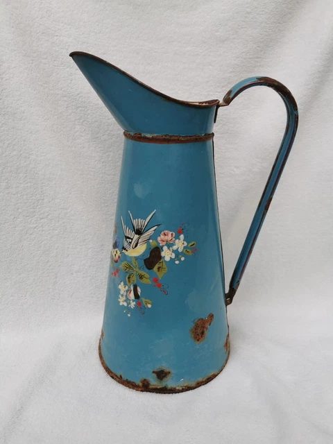 ANCIEN - BROC/PICHET à eau/lait en tôle émaillée décor Vache EUR 15