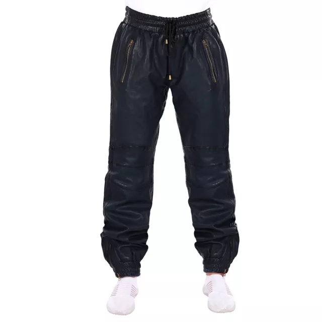 Pelle da Corsa Uomo con Tasche Pelle Pantaloni Con Elastico Vita & Cerniera