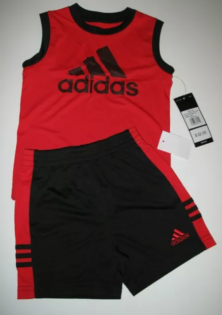 Adidas Infant Toddler Boy's 2 Pc Set Shorts Tank Top Shirt Red Black 12M