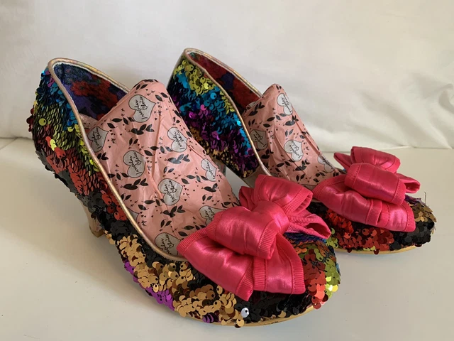 IRREGULAR CHOICE 5 38 Lady Banjoe Rainbow Sequin Pink Bow Low Heel 40.00 PicClick UK
