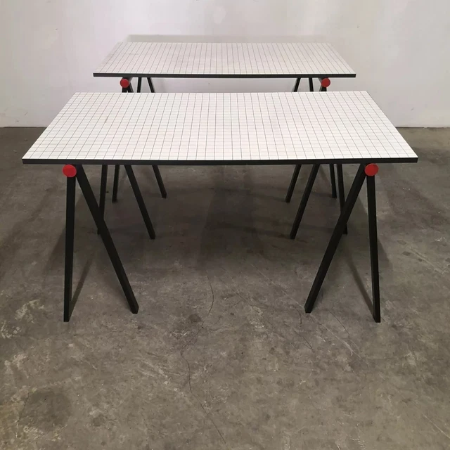 Rare Pair Vintage Trestle desk table Rodney Kinsman for Bieffeplast, Italy 1970s