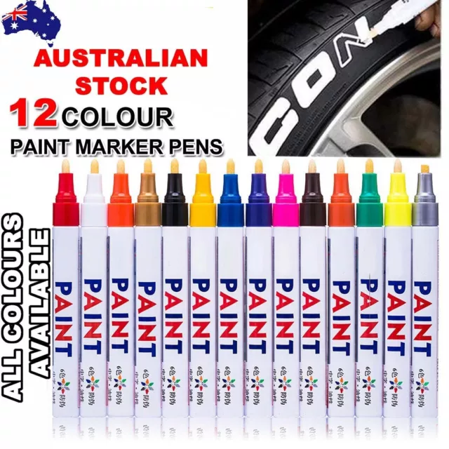 12 Paint Pen Permanent Pens Marker Many Colours For Metal Glass Rubber Car Tyre