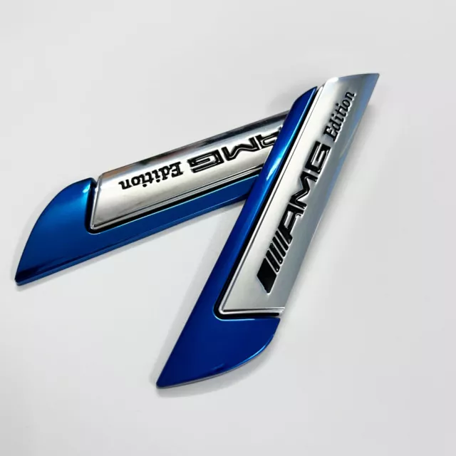 2X Car AMG EDITION Fender Emblem Badge Sticker pour Mercedes Benz Bleu