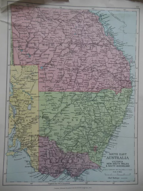 Original Antique Map of South East Australia (c1920) Victoria, New South Wales