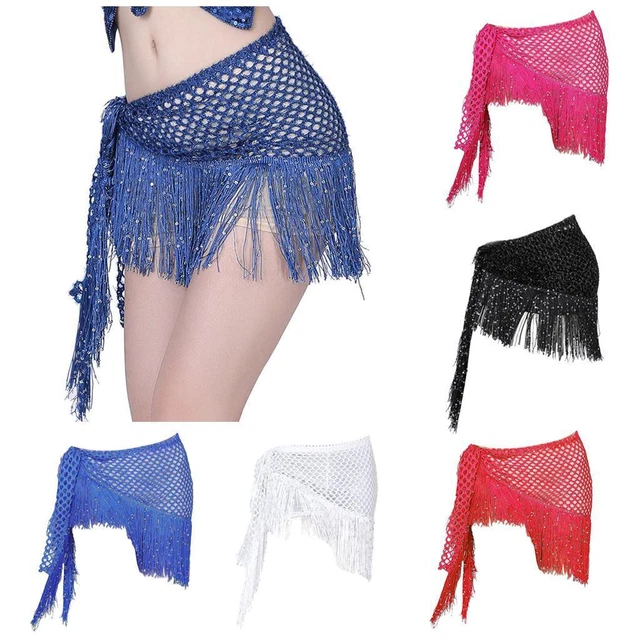 Femmes Paillettes Belly Dance Hip Écharpe Gland Mesh Wrap Vêtements Costumes