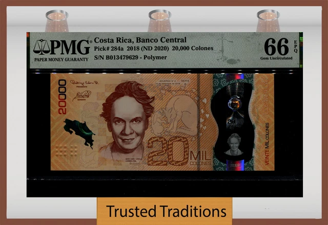 TT PK 284a 2018 COSTA RICA BANCO CENTRAL 20000 COLONES POLYMER PMG 66 EPQ GEM