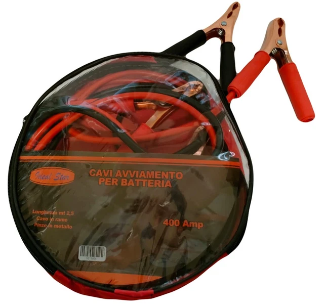 Cavi Avviamento Batteria Auto Moto 2,5 Metri 12/24 V - 400 Amp Con Pinze Isolate