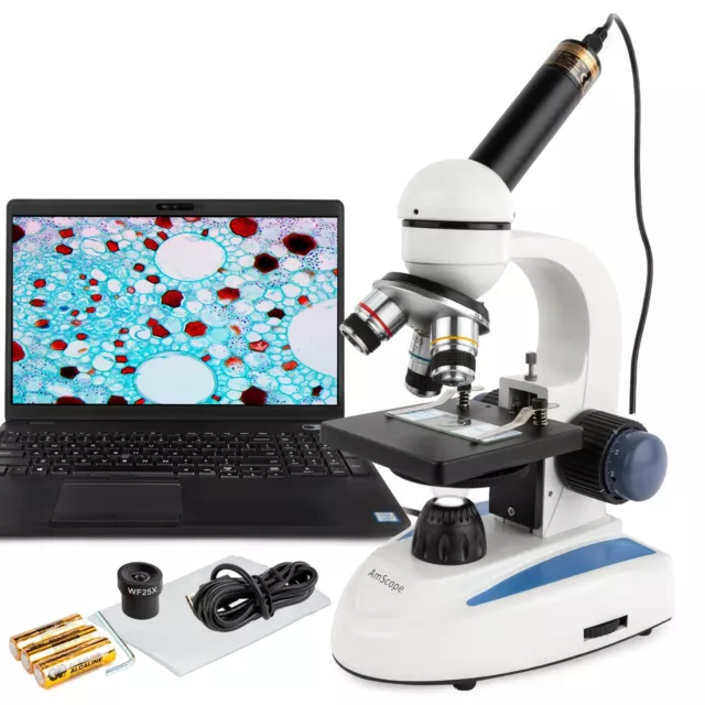 AmScope 40X-1000X Student Portable Compound Microscope w USB Camera