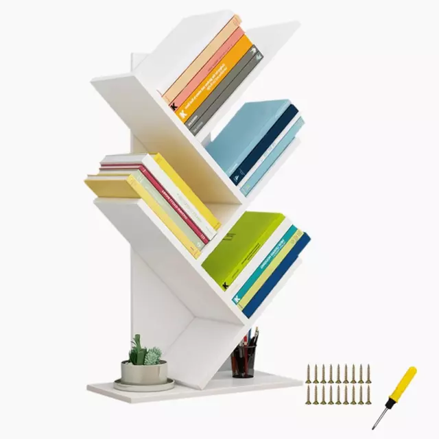 Tree Bookshelf, 4-Tier Book Storage Organizer Shelves,Wood Tree Bookcase Display