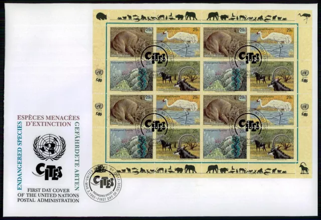 UNO FDC 1993 KLEINBOGEN FAUNA TIERE VÖGEL FISCHE ELEFANT ua62