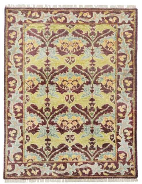 Burgundy William Morris Inspired Hand-Knotted Wool Area Rug