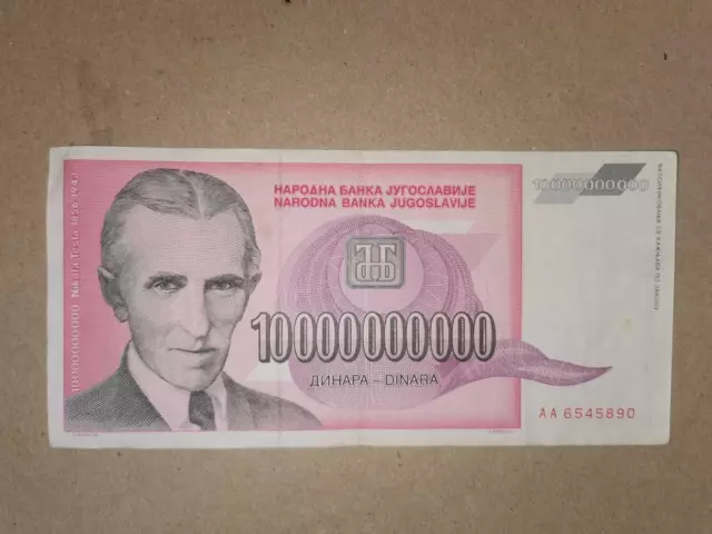 10 BILLION - 10000000000 dinar - Yugoslavia - 1993 - NIKOLA TESLA -FREE SHIPPING