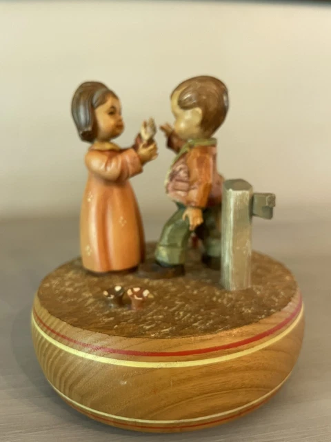 Anri Thorens Hand Carved Wooden Music Box Children Playing For Parts Not Working