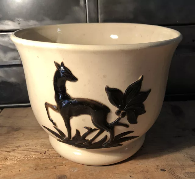 Cache Pot Faïence De Sarreguemines Art Nouveau Décor De Biches H 18 Cm
