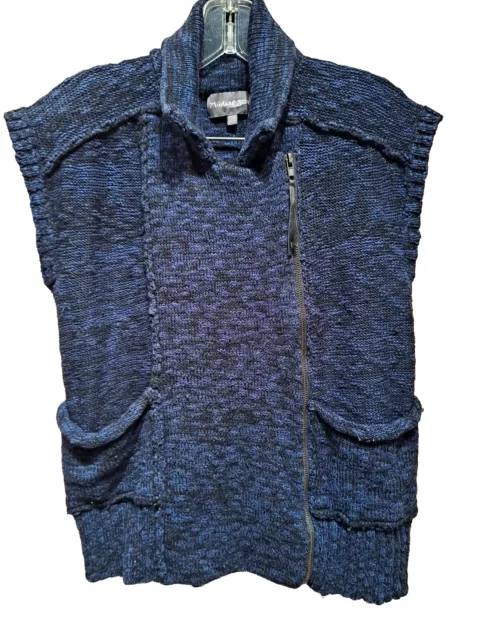 Michael Stars S XS Vest Blue Knit Asymmetric Side Zip Pockets