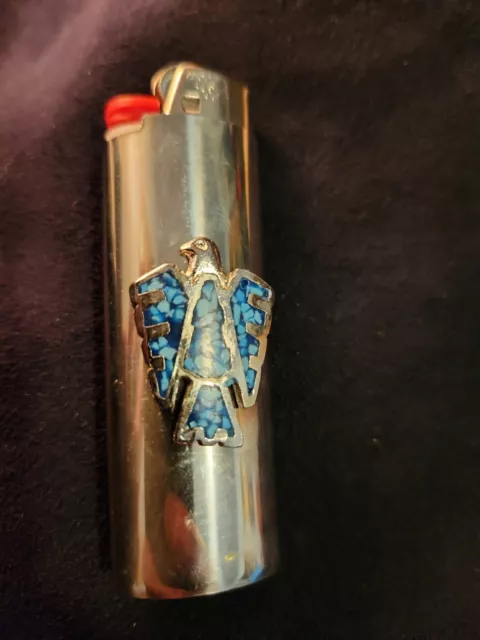 Vtg Lighter Case Thunderbird Native Western Retro Cover Holder Turquoise for Bic