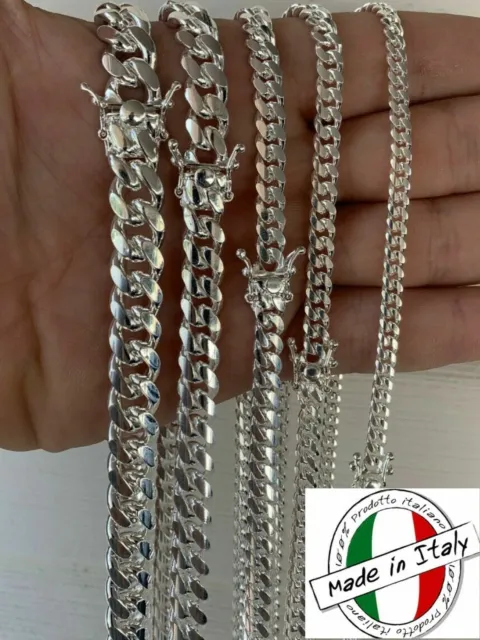 Cadena o Pulsera Cubana  Unisex Con Cierre Elegante Plata Solida 925 De ITALIA