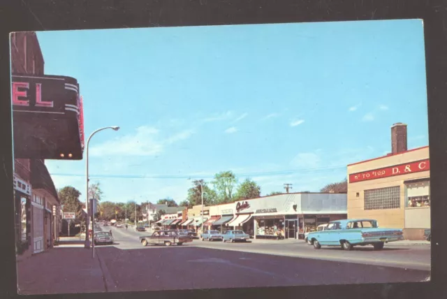 Plymouth Michigan Downtown Street Scene Old Cars Vintage Postcard