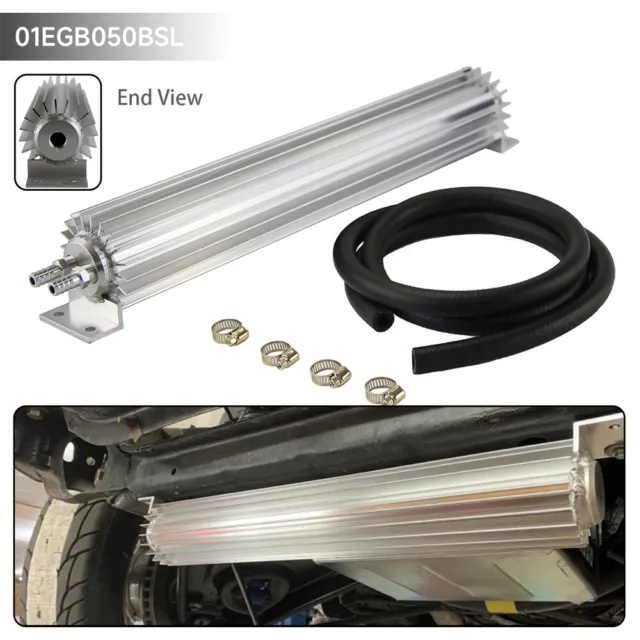 Universal 18'' Aluminum Dual Pass Finned Transmission Oil Cooler Kit Silver
