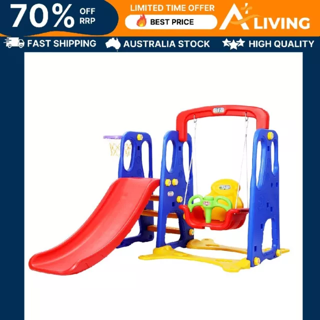 Kids 3 in 1 Play Centre Slide Swing Basketball Hoop Toddler Indoor Outdoor Fun