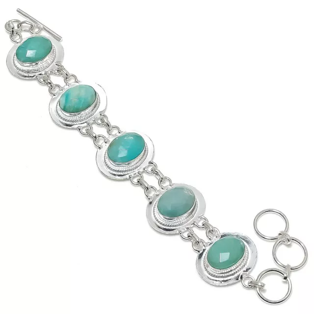 Amazonite Gemstone Handmade 925 Sterling Silver Bracelet 7-8"