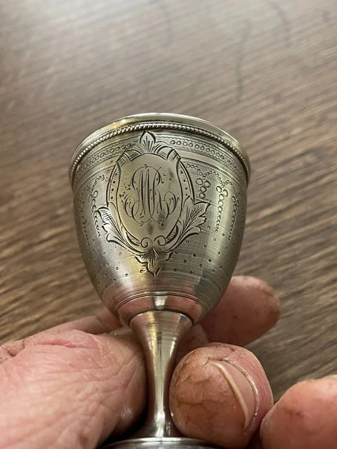 ANCIEN COQUETIER EN argent massif poinçon Minerve Avec Boite D'origine