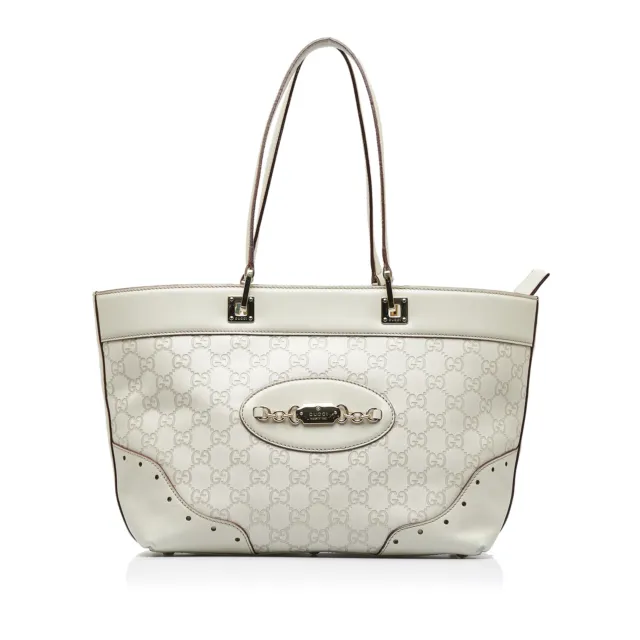 Authenticated Gucci Guccissima Punch Tote White Calf Leather Bag