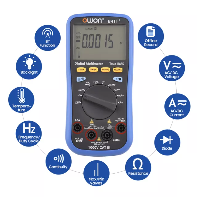 OWON B41T+ Digital  Multimeter with Offline Record 22000 Counts True RMS H7H9 3