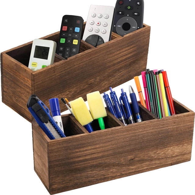 Retro Wooden Pencil Holder - Classroom Organizer with 4 Compartments