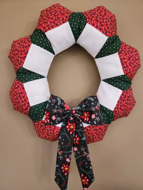 Handmade Vintage-style Patchwork Cotton Fabric Christmas Wreath & Matching Bow