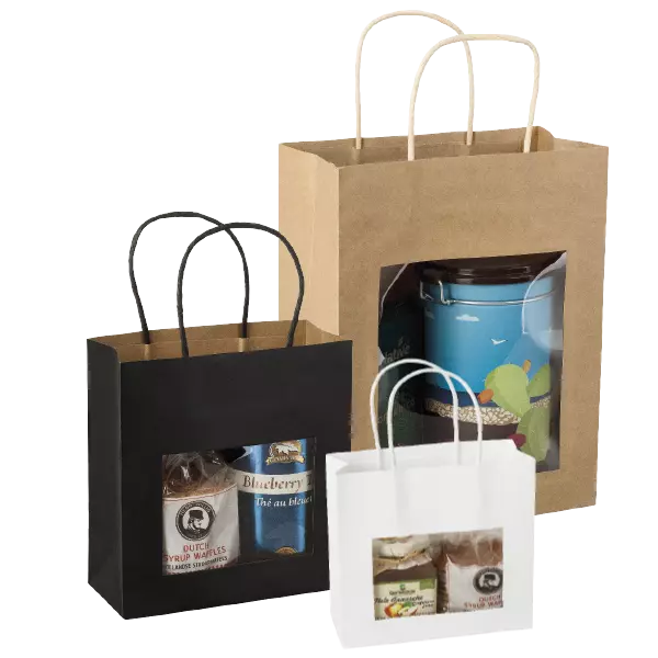 Sac Shopper Papier Kraft Fenêtre Fond Renforcé Couleur Havane 18+8x19cm 12 Pcs