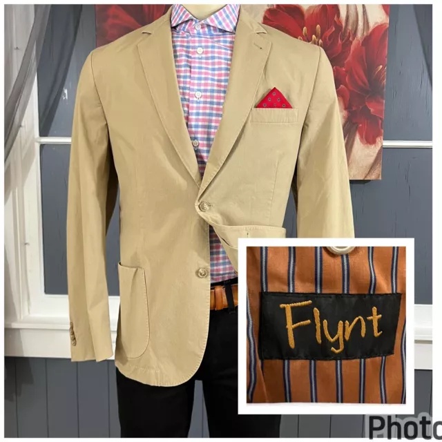 Flynt Blazer Mens 42R Classic Fit Cotton Stretch Jacket Khaki Sport Coat