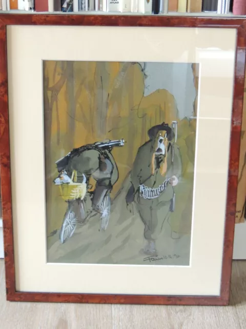 Aquarelle chiens chasseurs thierry FAURE 1990