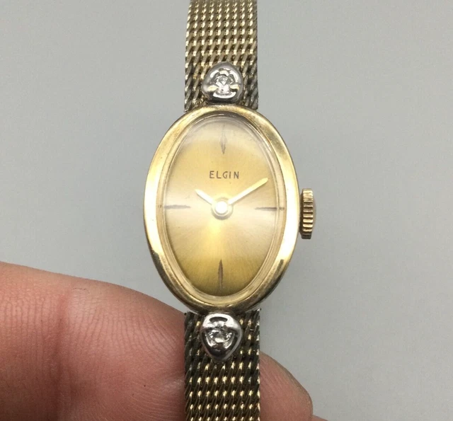 Montre-bracelet Femme Vintage Elgin - Cadran Orné D'étoiles Octogonales, Style Déco Ancien