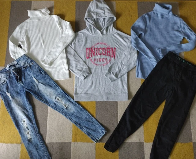 Girls bundle of 3 jumpers, leggings & 2 jeans age 9-10 years Excellent cond